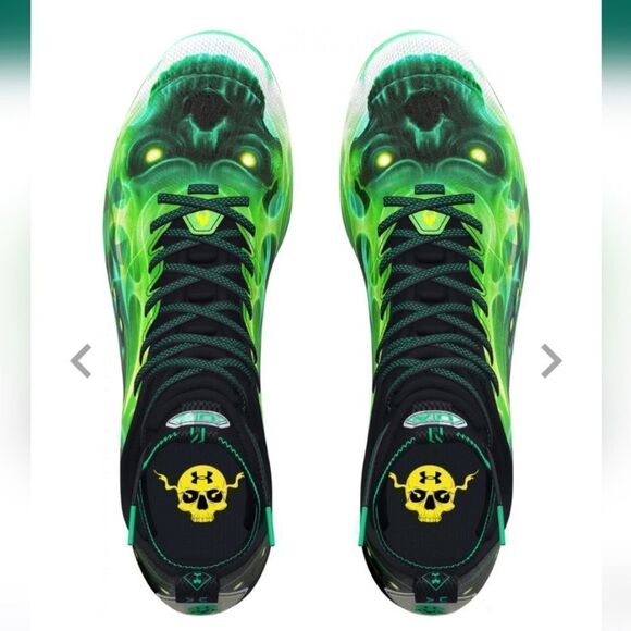 Under Armour Spotlight Lux MC 2.0 Black Green Slime Cleats - Picture 3 of 12